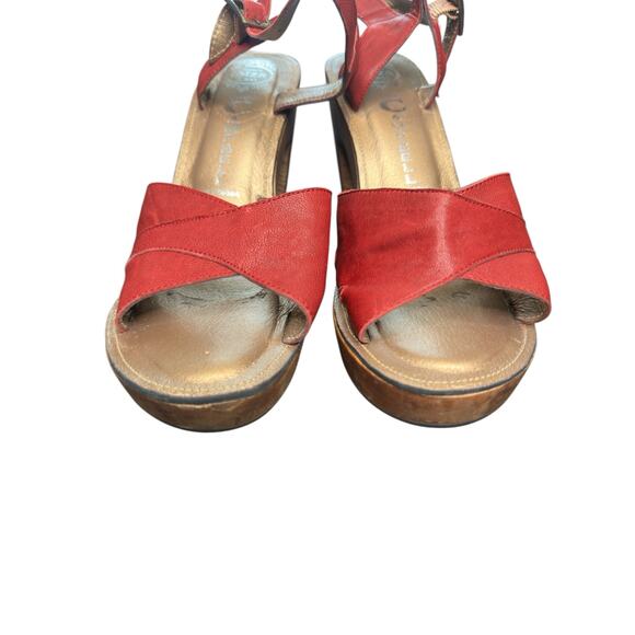 Jeffrey Campbell Red Leather Buckle Closure Block Heel Open Toe Sandals Size 9 - Picture 5 of 11